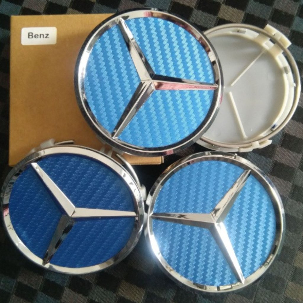 75mm/ 3 Inch 4 Blue Carbon Fiber Wheel Center Hub Caps Emblem Fits Merced